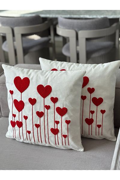 Skhome Heart Punch Embroidered Throw Pillow Cover 1 Piece 43X43Cm(Pnc-124)