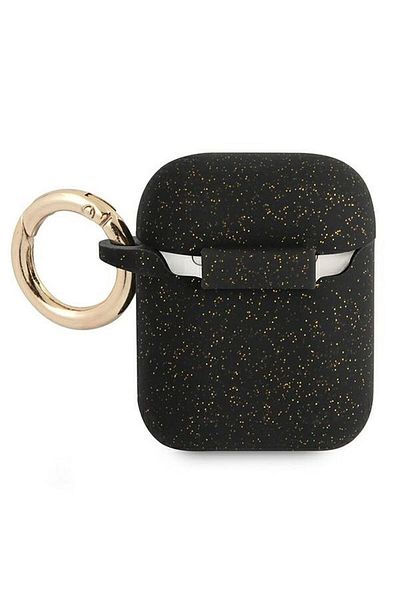 REDz Accessories Guess Protective Case for Apple AirPods 1/2, GUA2SGGEK, Silicone Glitter Collection, Black