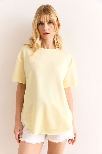 Olalook Women's Yellow Modal Texture Soft Textured Six Oval T-Shirt Tsh-19000771