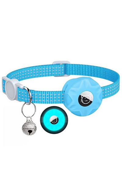 REDz Accessories Cat Collar with Case for Airtag, Reflective, Integrated Bell, Textile, Blue