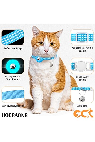 REDz Accessories Cat Collar With Case For Airtag, Reflective, Integrated Bell, Textile, Blue