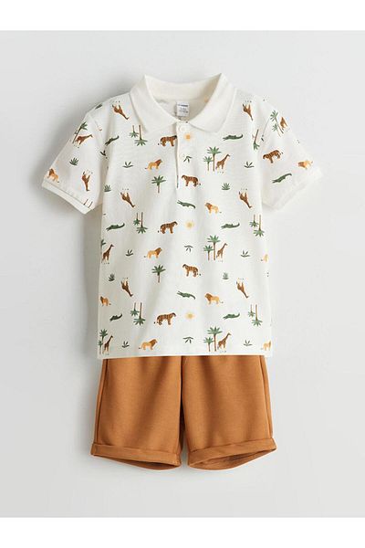 LC Waikiki Printed Boy's T-Shirt and Shorts 2-Piece (S5)