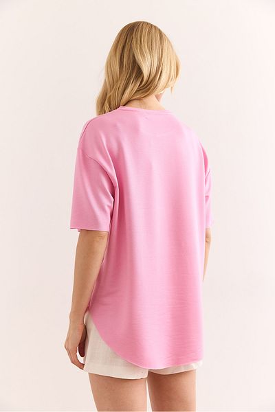 Olalook Women's Light Pink Modal Textured Soft Textured Six Oval T-Shirt Tsh-19000771