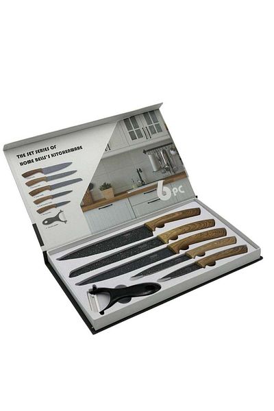 ALMUFARREJ 6 Professional Kitchen Knife with Stainless Steel Blades and Marble Non-Stick Coating, Easy