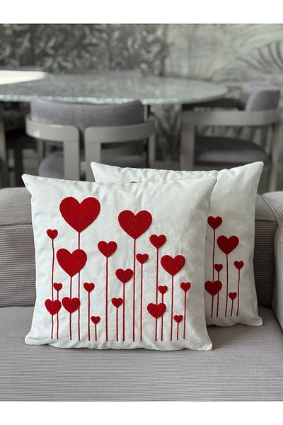 Skhome Heart Punch Embroidered Throw Pillow Cover 1 Piece 43X43Cm(Pnc-124)