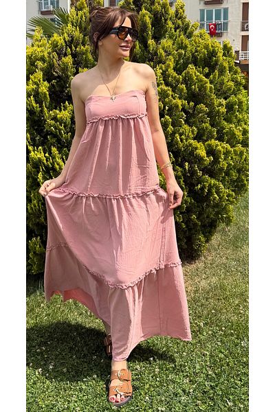 Daves Πολυτελές Ποιότητα Υφαντό Ύφασμα Gipeli Long Ruffle Dress-σκόνη