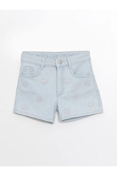 LC Waikiki Pantaloni scurți LCW Kids Indigo brodați pentru fete
