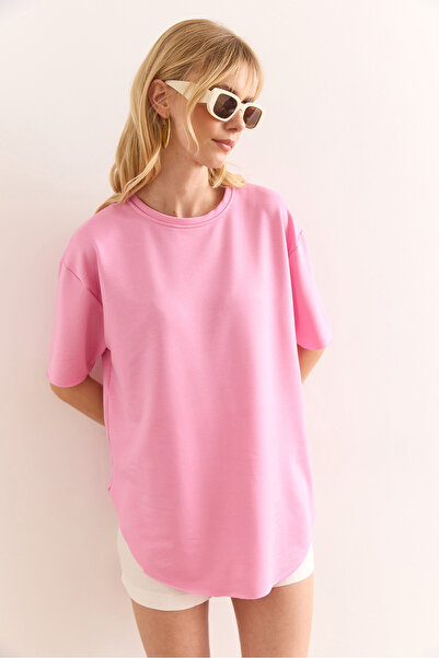 Olalook Γυναικείο ανοιχτό ροζ Modal με μαλακή υφή κάτω μέρος Οβάλ μπλουζάκι TSH-19000771