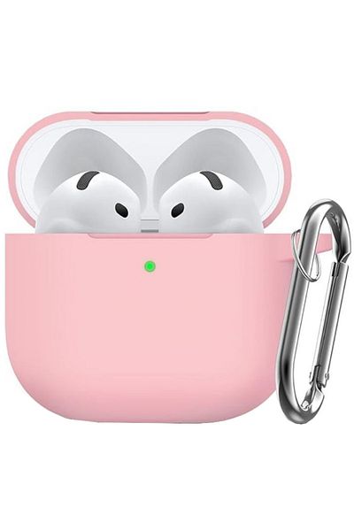 REDz Accessories Shockproof Case For Airpods 4, Carabiner Hook, Silicone, Pink