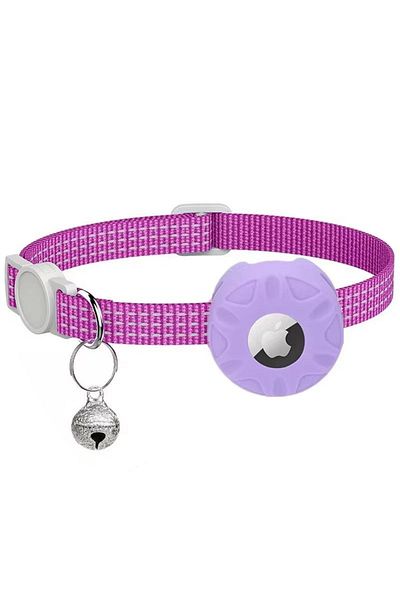 REDz Accessories Cat Collar with Case for Airtag, Reflective, Integrated Bell, Textile, Purple