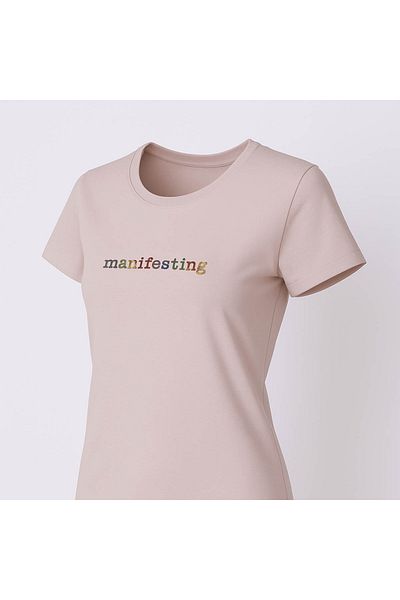 trender Manifesting Print Relaxed Fit Beige Women's T-Shirt