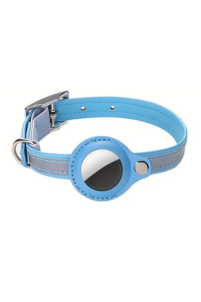 REDz Accessories Anti-lost Collar, Small Animals, Airtag Holder, Reflective, Leather Look, Blue/gray