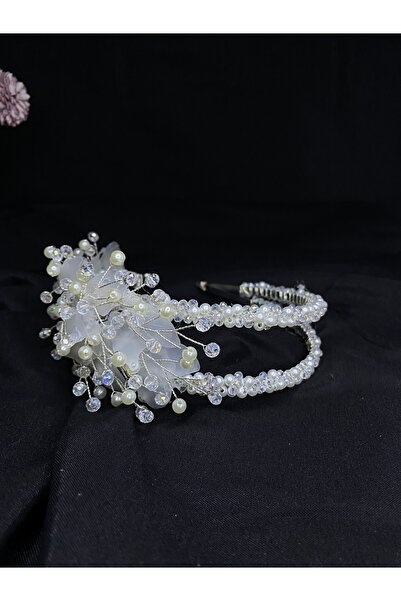 ERYA aksesuar Beyaz Yaprak ,kristal Taş Ve Inci Detaylı Nikah Söz Gelin Tacı ...
