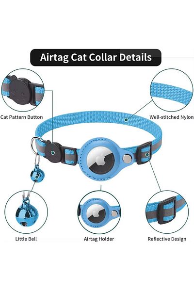 REDz Accessories Animal Collar For Airtag, Reflective, Bell, Textile, Light Blue