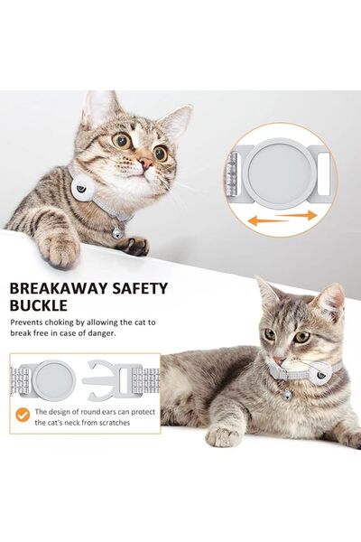 REDz Accessories Cat Collar with Case for Airtag, Reflective, Integrated Bell, Textile, Gray