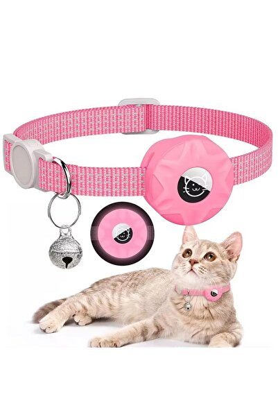 REDz Accessories Cat Collar with Case for Airtag, Reflective, Integrated Bell, Textile, Dark Pink