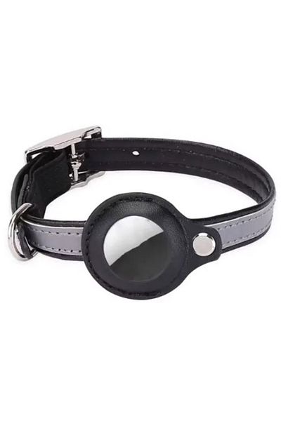 REDz Accessories Anti-Lost Collar, Small Animals, Airtag Holder, Reflective, Leather look, Black/Grey