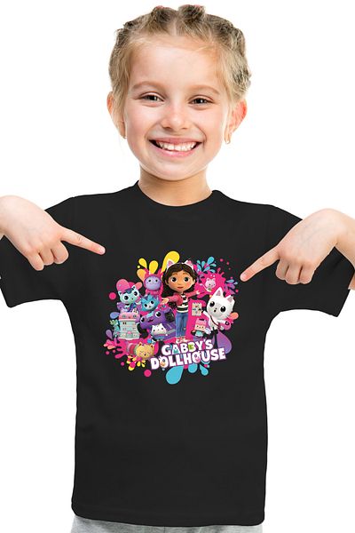 Store Gabby Dollhouse Pattern Printed Children's Black and White Tshirt