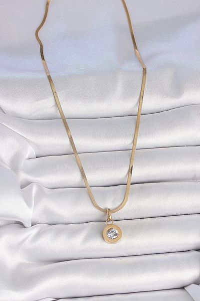 Clariss 316L Steel Gold Color Italian Chain Dangle Zircon Stone Model Women's Necklace