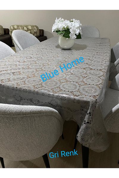 Blue Home Lace Look Wipeable Easy to Clean Non-Slip Liquid Proof Pvc Table Cloth - Gray