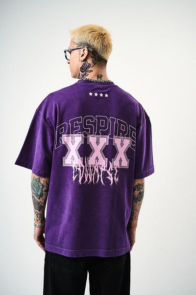 Respire Ανδρικό μπλουζάκι με στάμπα Respire Washed Oversize Μωβ