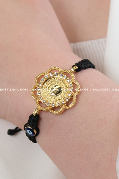 ROSELİNNA Çeyrek Çerçeveli Bileklik, Siyah İpli Nazar Boncuklu Ayarlanabilir ...