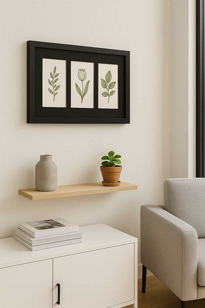 Tuğra Sanat Galerisi 3-Piece Photo Frame 10x15 Collage with Glass Black Framed Passepartout Suitable for Wall and Desktop