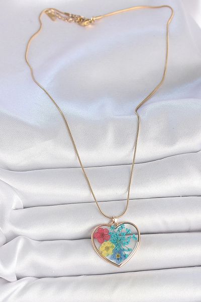 AfraBeauty 316L Steel Gold Color Chain Heart Epoxy Colorful Flower Model Women's Necklace