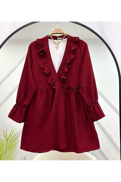 MODA VEDAT Collar Frilly Side Rope Tie Kimono -5066