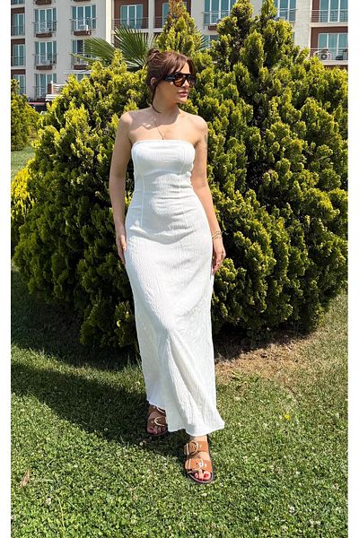 Daves Strapless Midi Dress-White