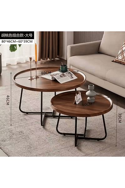 1st Set of 2 Round Wooden Coffee Tables in Various Sizes with Metal Base