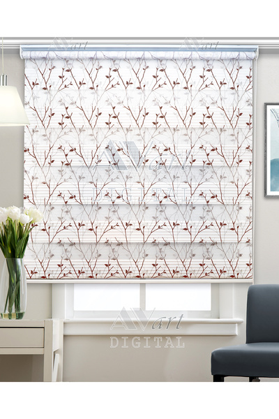 Avart Digital Ağaç Silüeti Baskılı Zebra Perde (KAHVERENGİ) - Baskılı Zebra P...