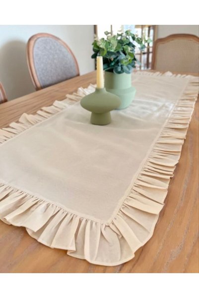 bright moon Linen Runner with Ruffle Detail 40 X 110 cm