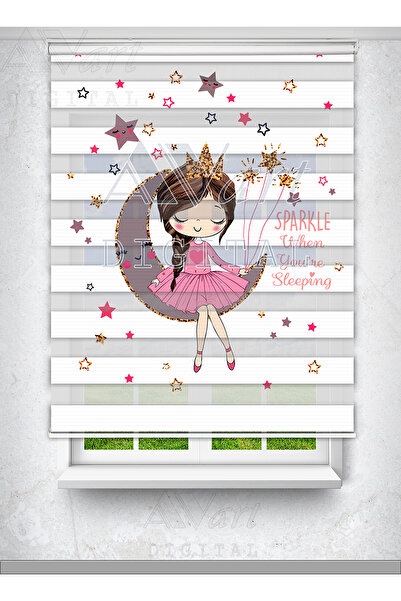 Avart Digital Ayda Oturan Kız - Çocuk Odası Perdesi - Baskılı Zebra Perde