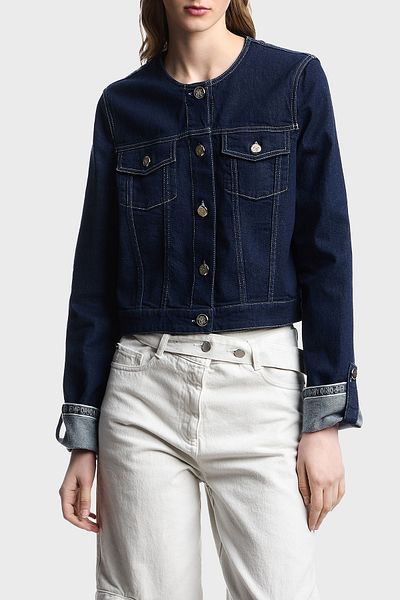 Emporio Armani Cotton Regular Fit Crew Neck Denim Jacket Jeans Jacket Ew000753 Af12436 Mb001