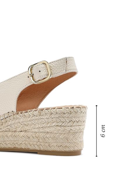 Derimod Women's Cream Ankle Buckle Wedge Heeled Leather Espadrille Sandals 25Sfd45766F