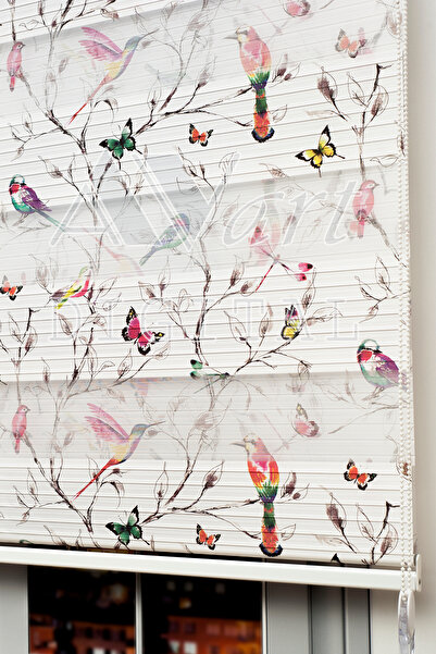 Avart Digital Renkli Kelebek Ve Kuş Baskılı Zebra Perde - Baskılı Zebra Perde