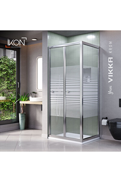 İkon store VİKKA | Krom, Buzlu Cam, Katlanır, Sabit Panelli Duşakabin