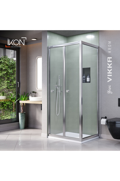 İkon store VİKKA | Krom, Şeffaf Cam, Katlanır, Sabit Panelli Duşakabin