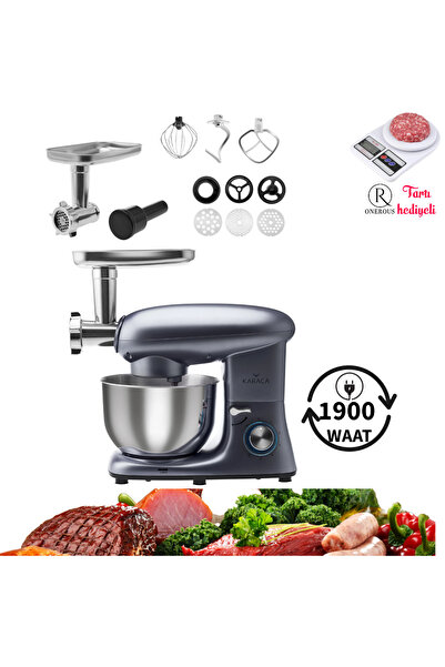 Karaca 1900w Güçlü Motor 5,5 Lt Multichef Kıyma Makinesi & Hamur Yoğurma Içli Köfte Yoğurma- Tartı Hediyeli
