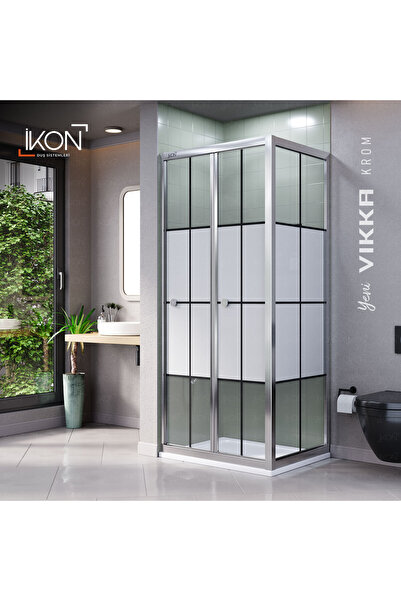 İkon store VİKKA | Krom, Karolaj Buzlu Cam, Katlanır, Sabit Panelli Duşakabin