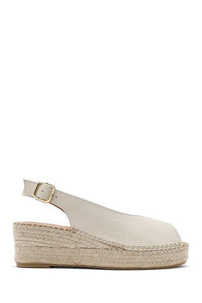 Derimod Women's Cream Ankle Buckle Wedge Heeled Leather Espadrille Sandals 25Sfd45766F