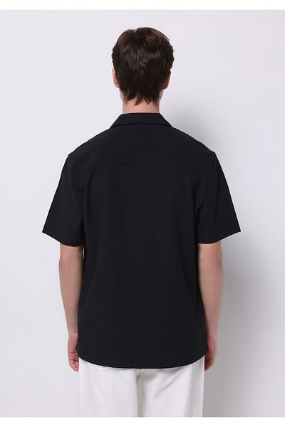 Colin's Regular Fit Shirt Neck Jacquard Men's Black Short Sleeve Shirt