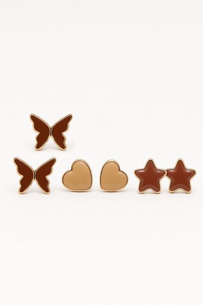 MakeWell 925S Silver Needle Star Heart & Butterfly Design Blue Red Brown Black Stud Earrings