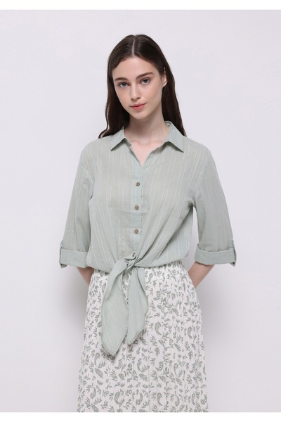 Colin's Regular Fit Shirt Neck Plain Women's Green Roll-Up Shirt