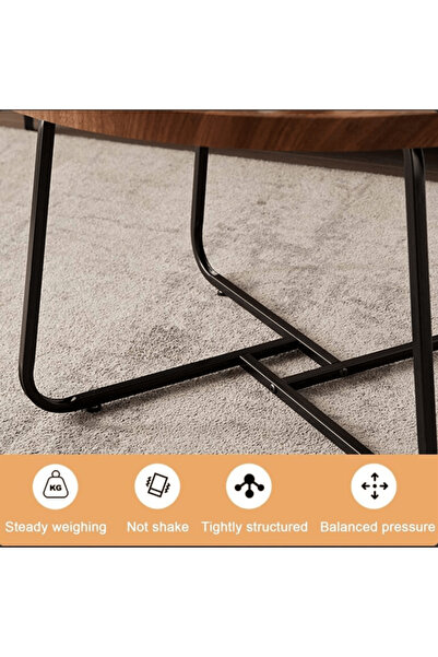 1st Round Coffee Table with Metal Base and Water and Heat Resistant Top - Brown and Black 70*46