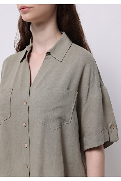 Colin's Regular Fit Shirt Neck Düz Kadın Yeşil Kısa Kol Gömlek