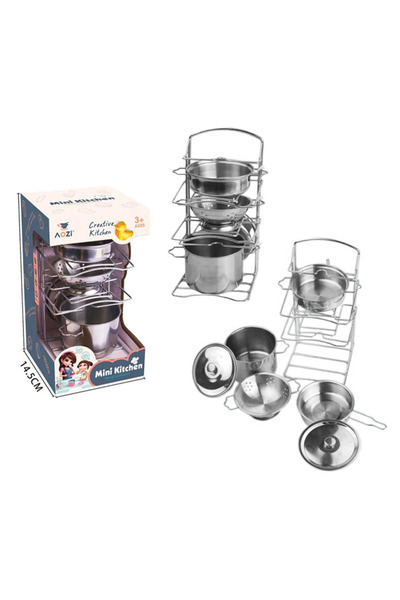 Genel Markalar MİNİ KİTCHEN 683G-2 ÇELİK TENCERE TAVA SET RAFLI MUTFAK SETİ 7...