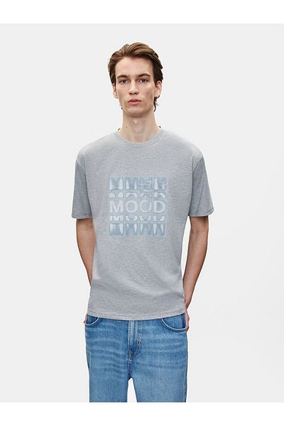 Ltb Basic Slogan Printed Crew Neck Loose Gray T-Shirt