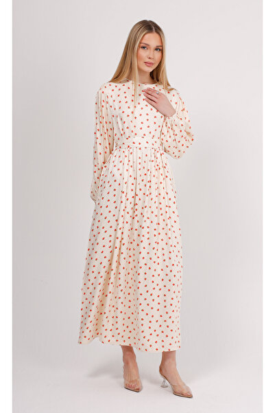 GAVLİA Φόρεμα με ζώνη με σχέδιο φράουλα σε κρεμ χρώμα